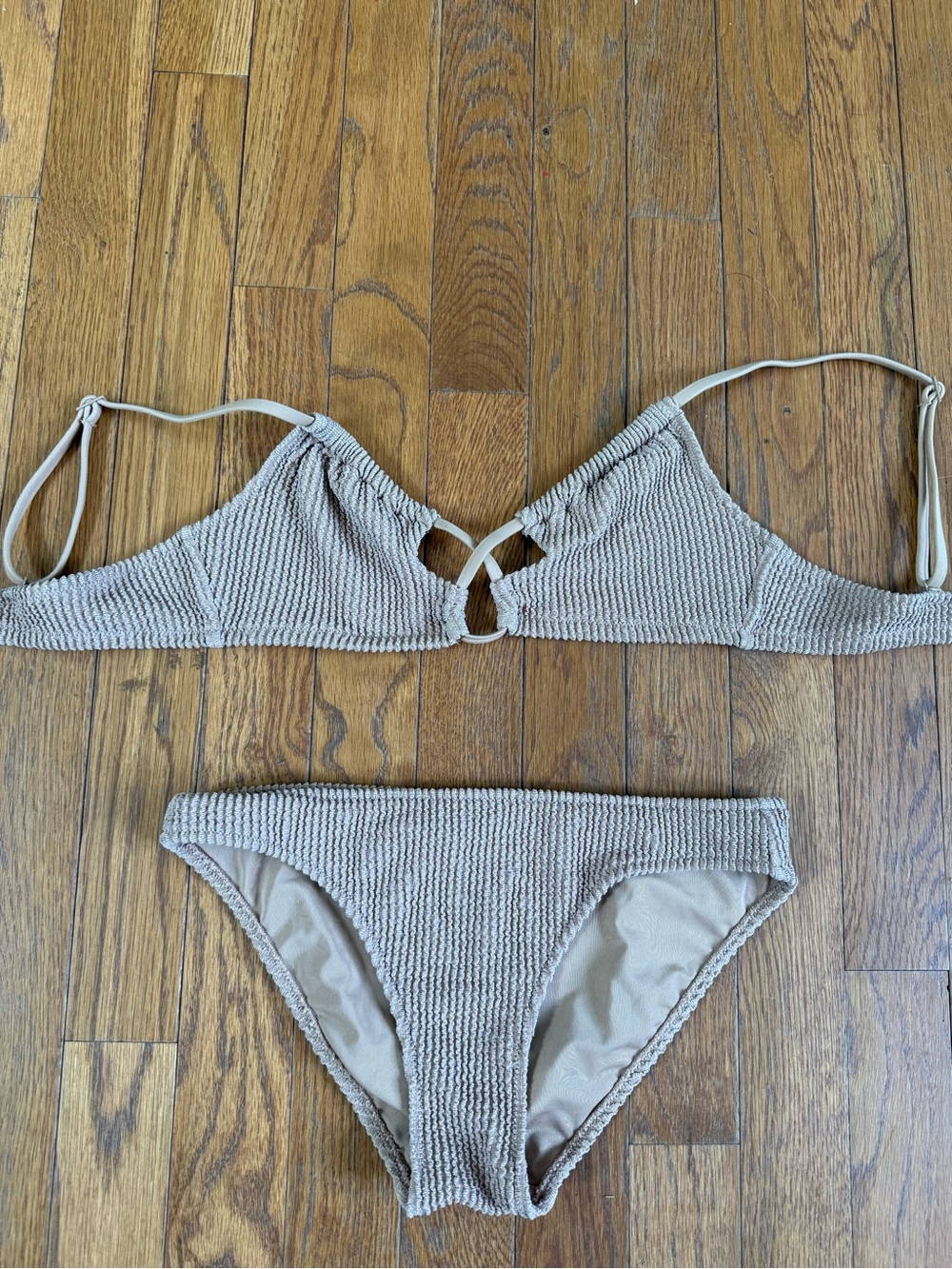 aerie Beige Textured Ribbed Bikini Set